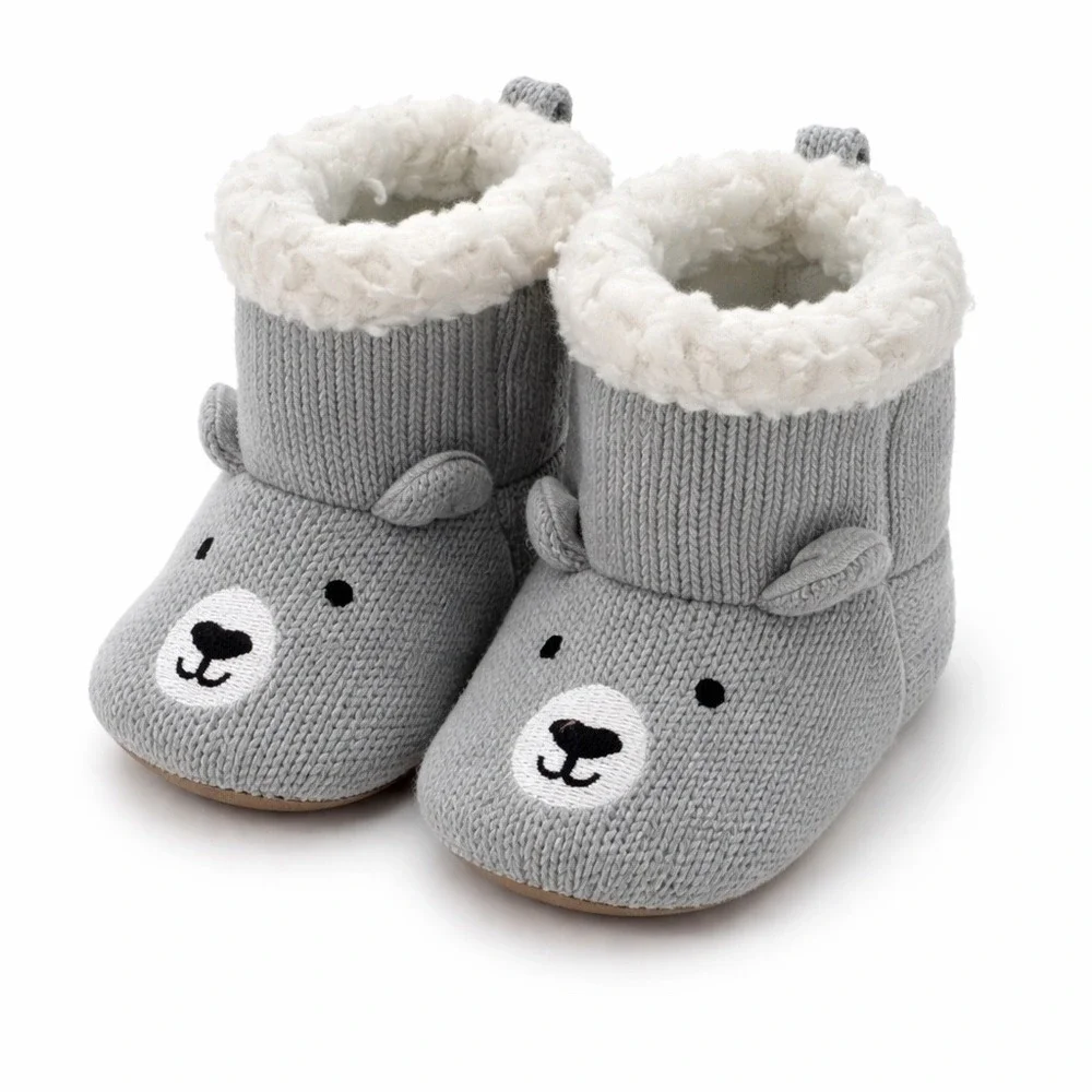 Just One You by Carter's Baby Knitted Bear Booties Gray Sherpa Lined 3-6M